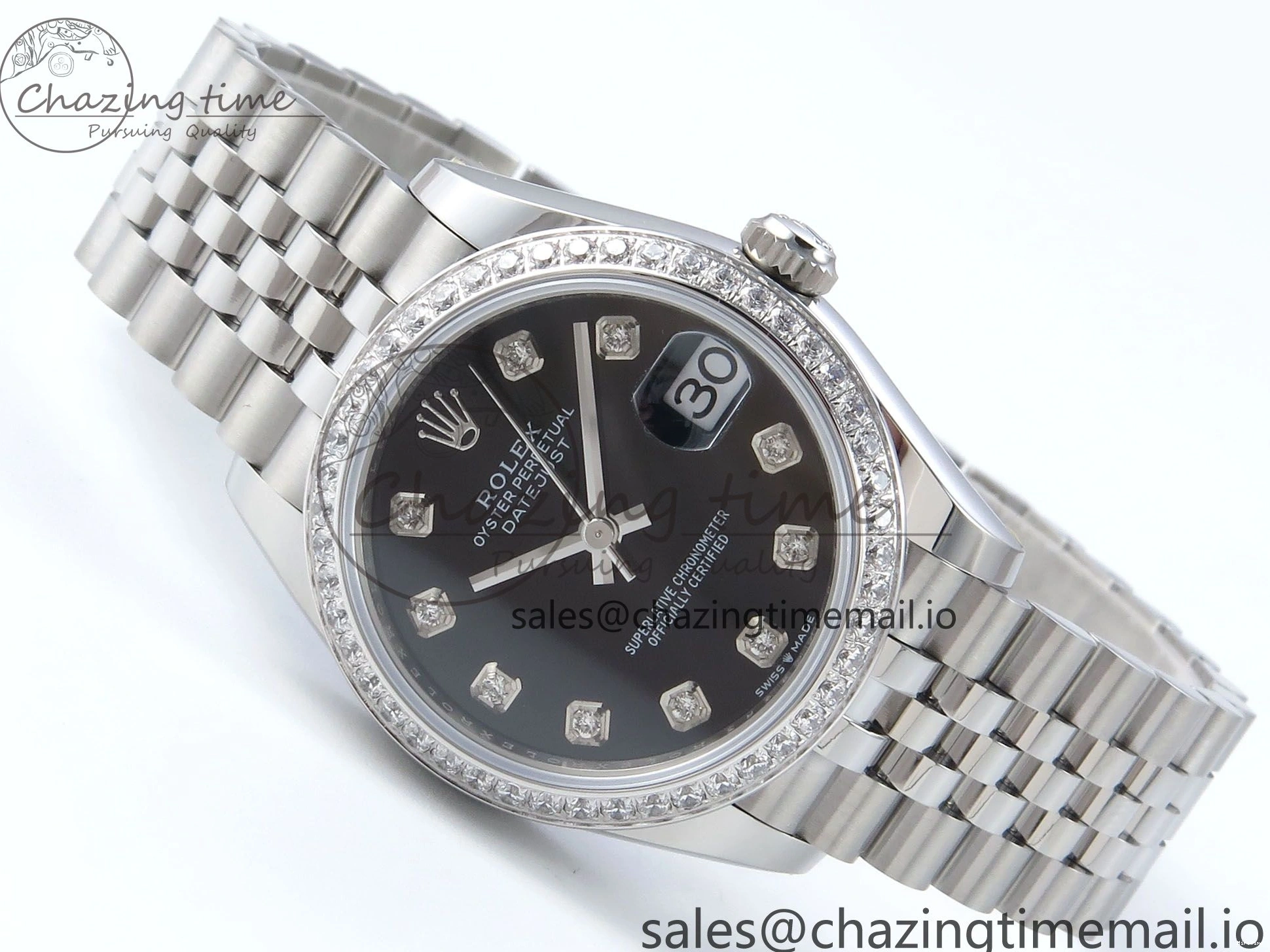 MiroTime 0205 Vibrant DateJust 31 278384RBR ARF 1:1 Best Edition 904L Steel Black Diamonds Dial Diamonds Bezel on SS Jubilee Bracelet ETA 457